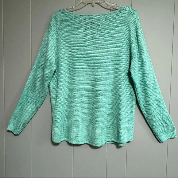 CARIBBEAN JOE Aqua Lightweight Open Weave Grommet Detail Sweater Sz Large Petite - Picture 2 of 8